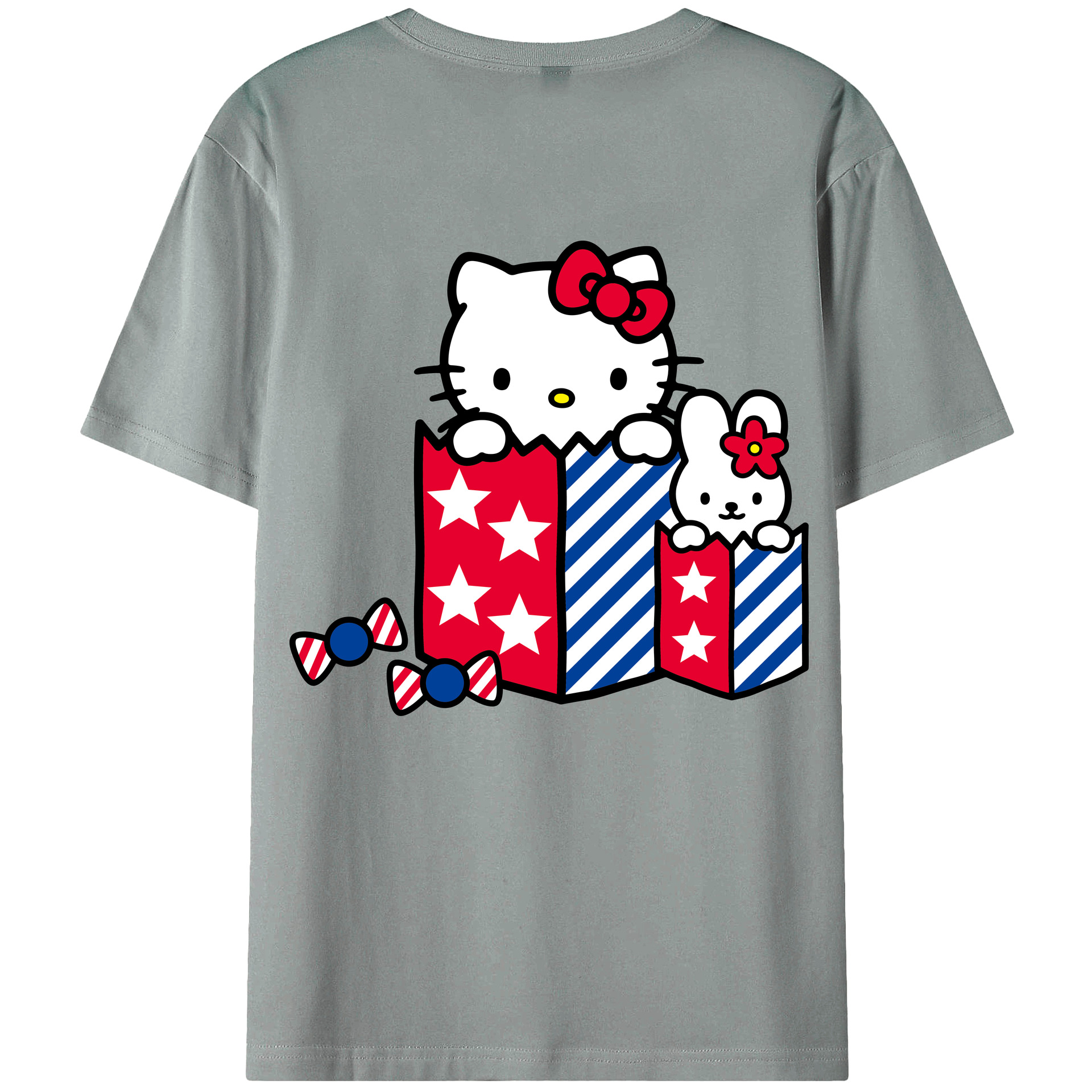 （画像用） Hello Kitty ハローキティ 綿100％ メンズ半袖Tシャツ（バックプリント） 通気性